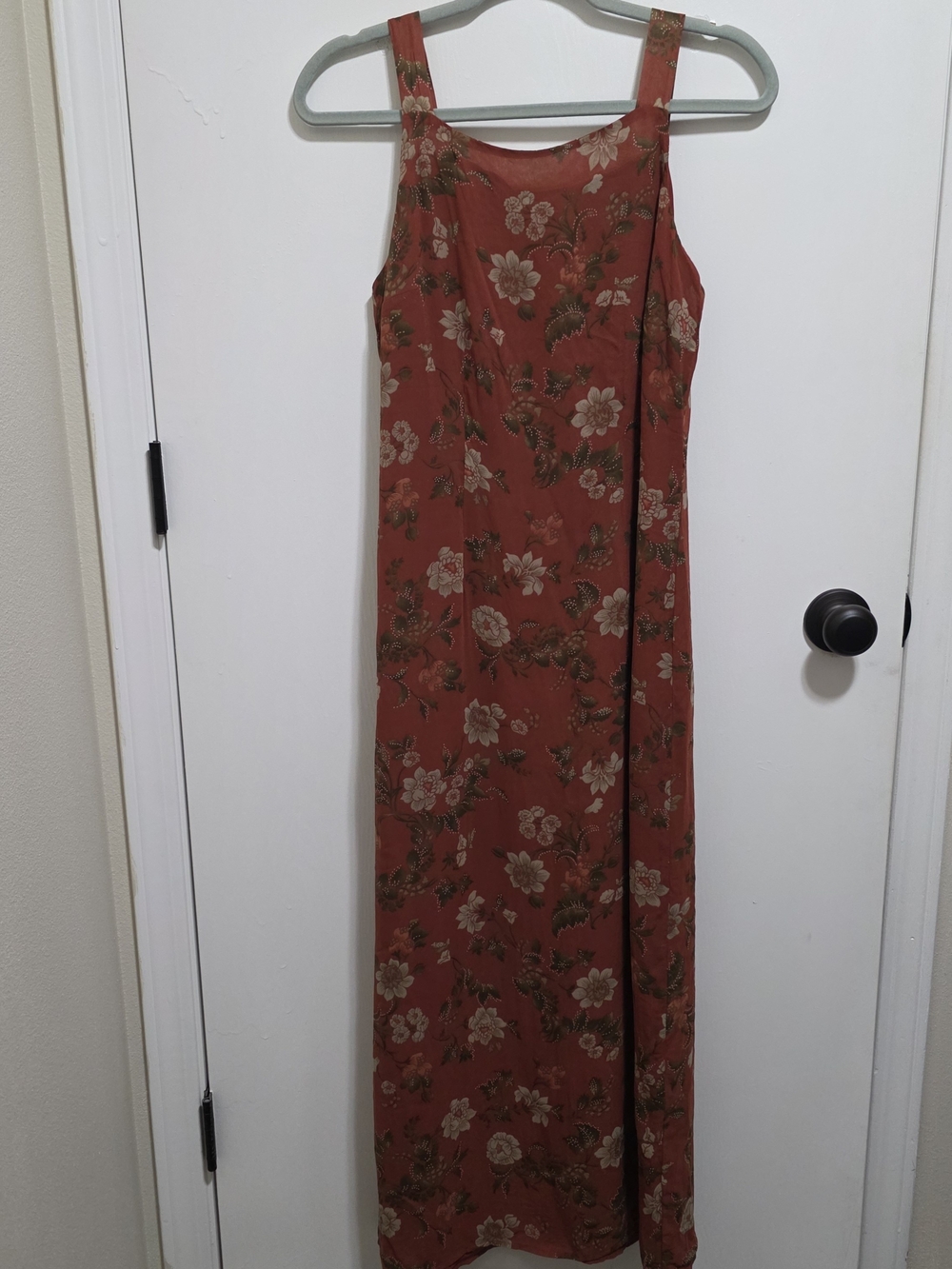Vintage 90s Eddie Bauer Rust Orange Floral Rayon Maxi Dress - Size 6